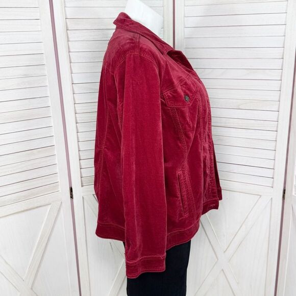 Chicos Boho Velour Paisley Embroidered Beaded Sequin Trucker Jacket Red 3 XL 16 - Picture 4 of 14